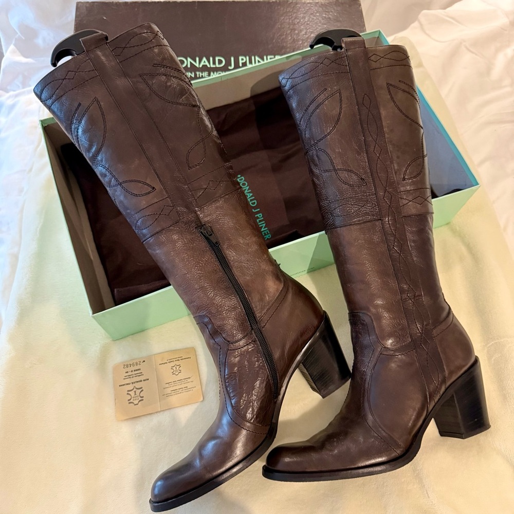 Flash⚡️Sale Donald J. Pliner Dark Brown Leather Heeled Boots Size 39 Made Italy